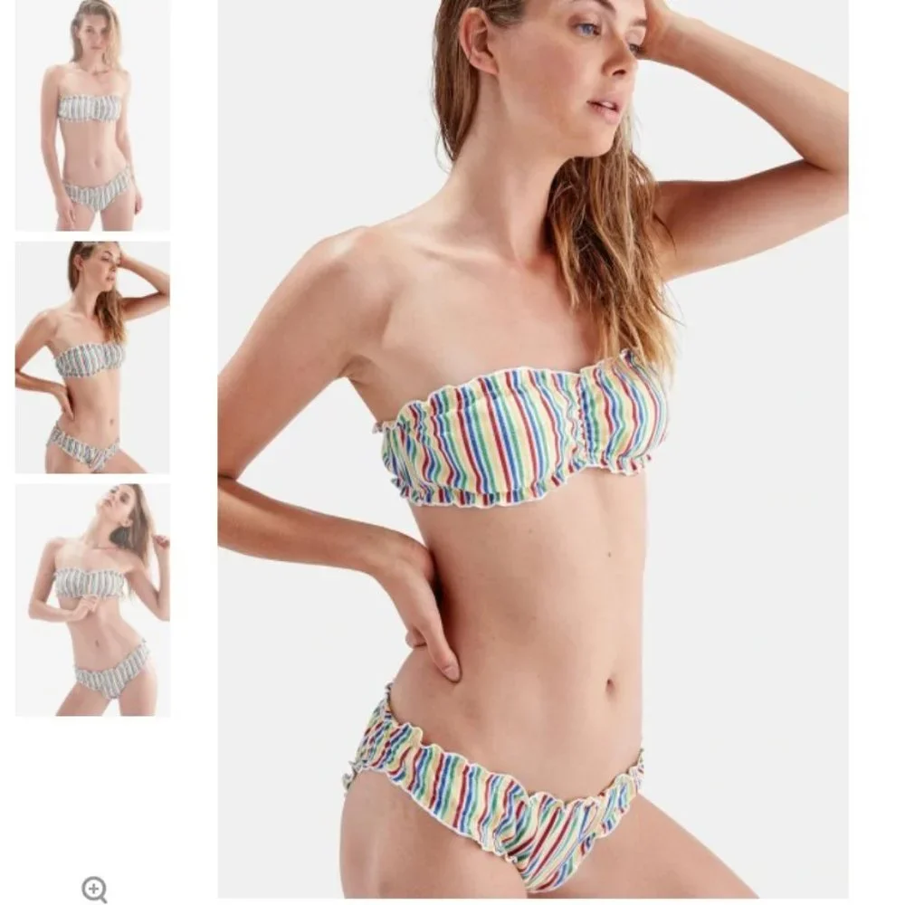 SOLID & STRIPED THE AUDREY SEERSUCKER BLOOMER BIKINI - XS (top) S (bottom) - Picture 2 of 3